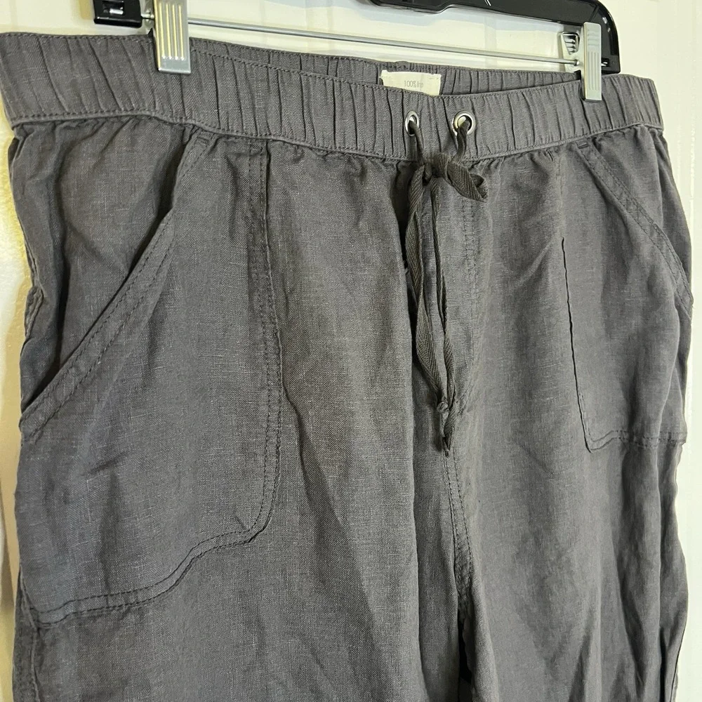 C&C California Women Pull-On‎ 100%Linen Cargo Jogger Pants sz XL Pewter Grey